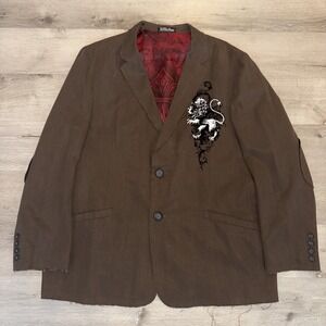Vintage Y2K Red Label Affliction Blazer Suit Jacket XL Army Green Goth Button